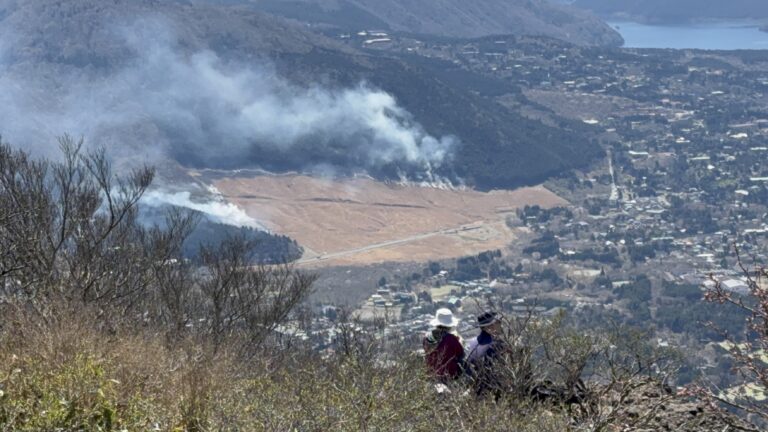 2026 Sengokuhara susuki field fire and smoke viewed from Mt Kintoki trail Hakone Japan