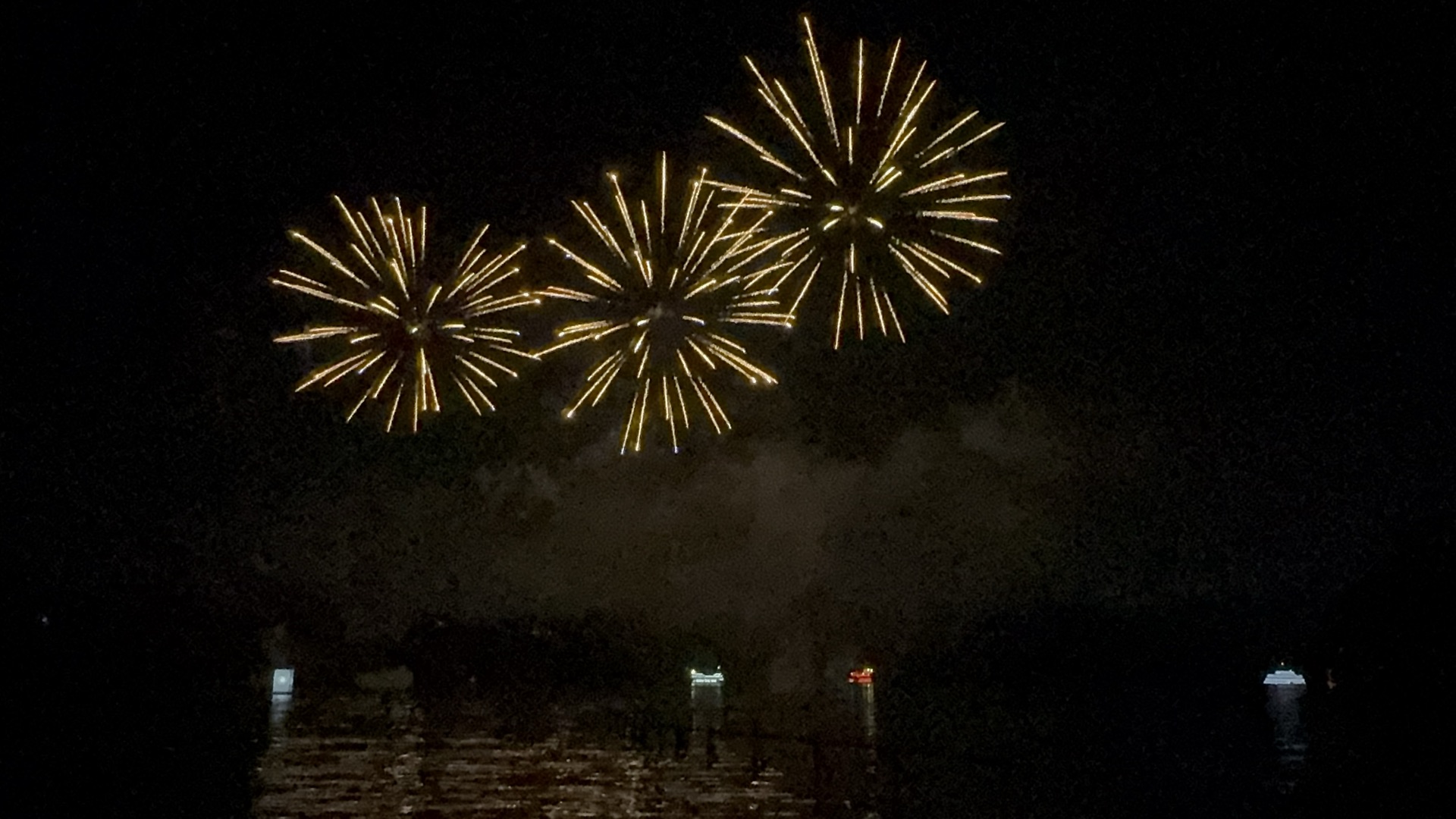 Hakone fireworks over Lake Ashi viewed from the Moto-Hakone shoreline